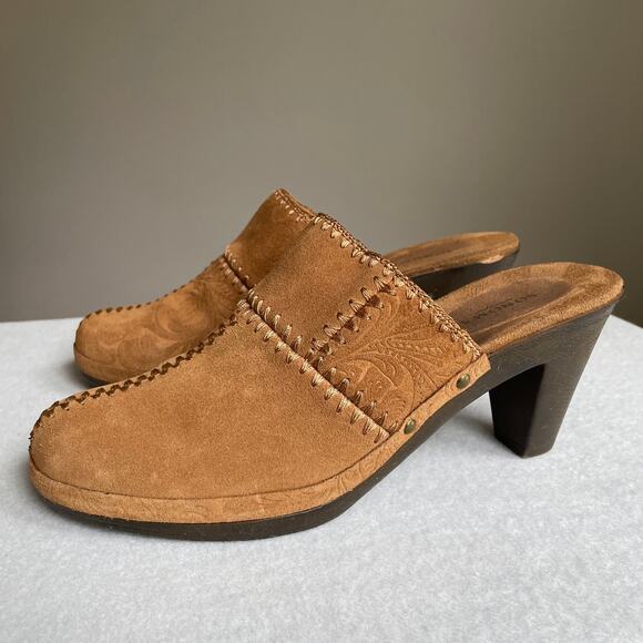 Sonoma Juliette Clog Mules Womens 9.5 Brown Suede Patchwork Leather Western Boho - Picture 8 of 12